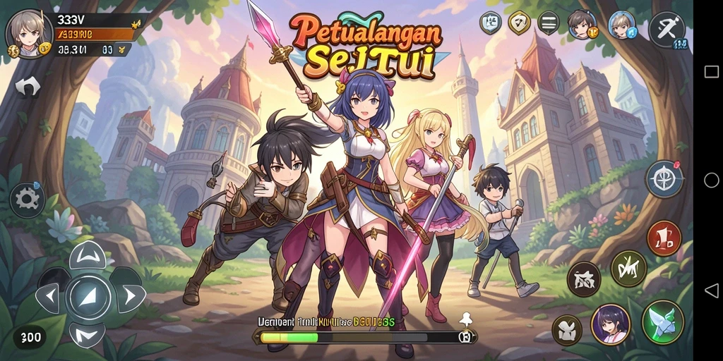 Screenshot gameplay yang menampilkan aksi karakter anime dari 333V.