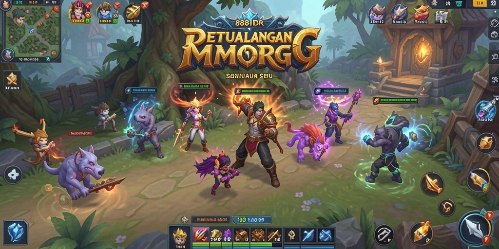 Screenshot gameplay 888IDR menampilkan pertarungan epik dalam dunia MMORPG.