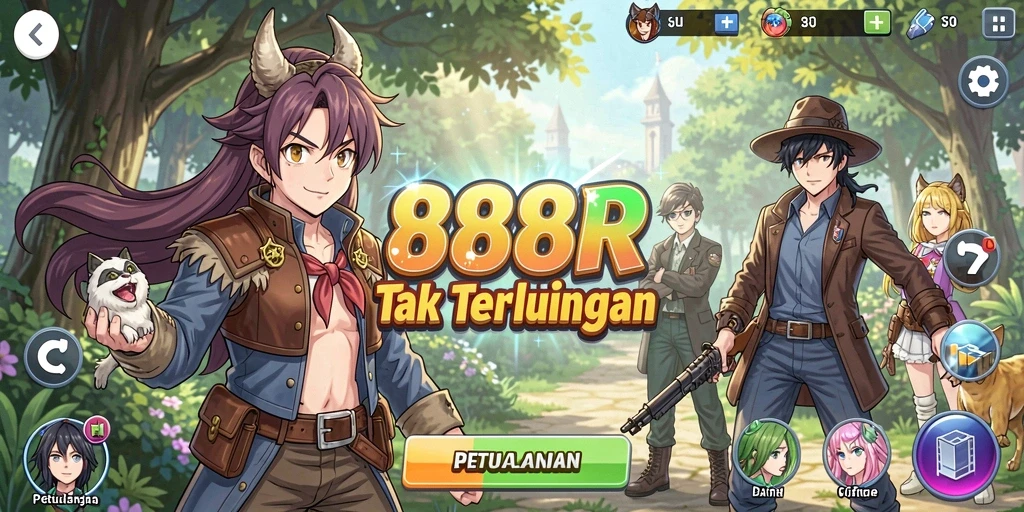 Tangkapan layar gameplay 888R menampilkan pertempuran seru di dunia Anime.