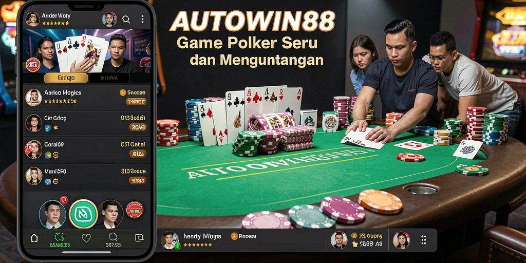 Tampilan gameplay menarik dari AUTOWIN88 dengan pemain berkompetisi di meja poker.