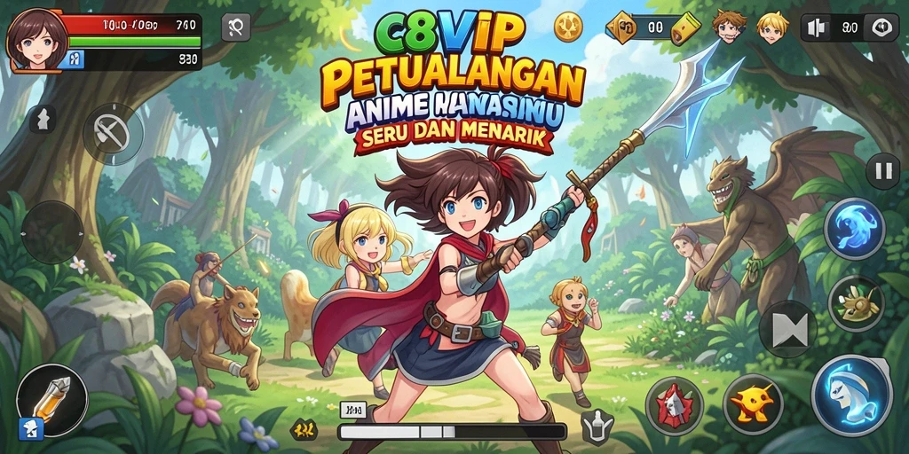 Tangkapan layar dari gameplay C8VIP yang menunjukkan aksi karakter Anime.