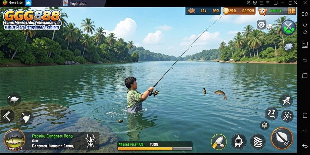 Tampilan gameplay GGG888 yang menampilkan aksi memancing yang seru.