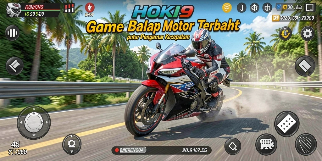 Screenshot gameplay HOKI9 menampilkan aksi balap motor yang cepat dan mendebarkan.