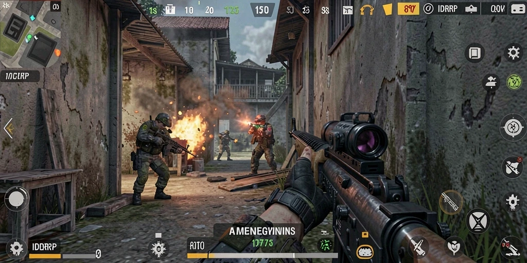 Screenshot utama IDRRP menampilkan aksi tembak-menembak yang mendebarkan dalam gameplay FPS.