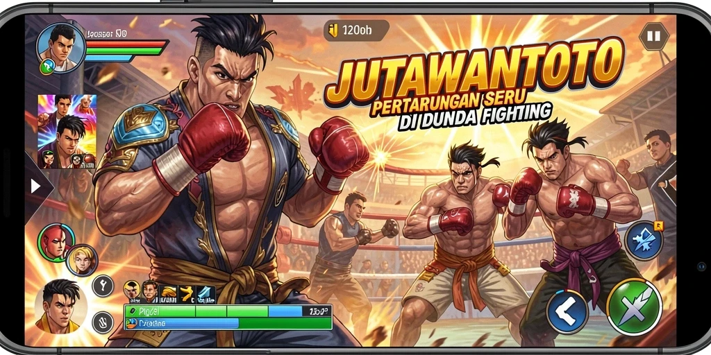 Screenshot menunjukkan aksi intens dalam pertarungan di JUTAWANTOTO.