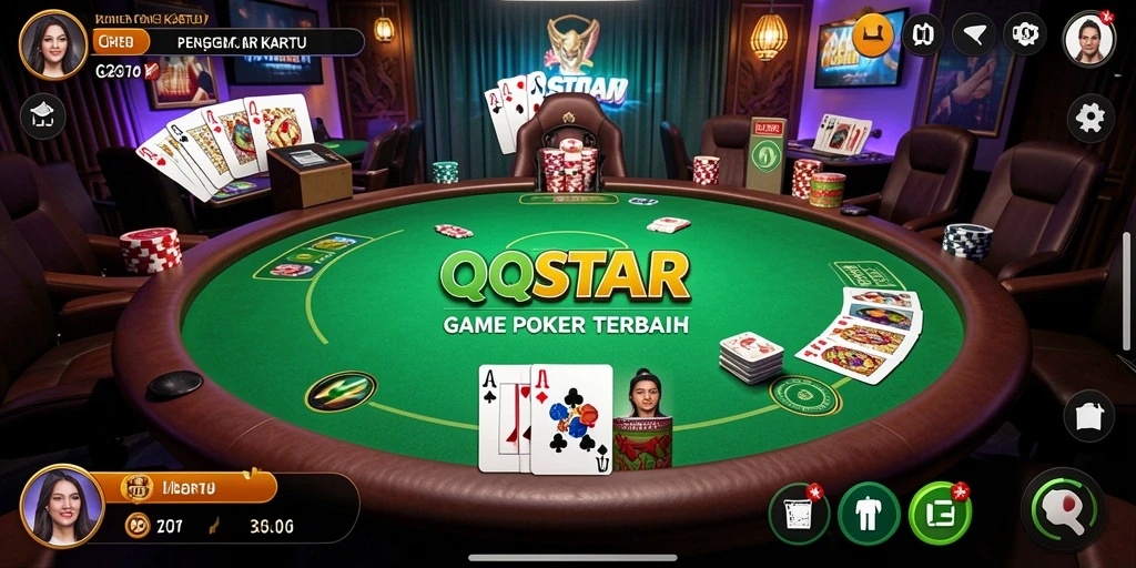 Screenshot utama QQSTAR dengan tampilan gameplay Poker yang seru.