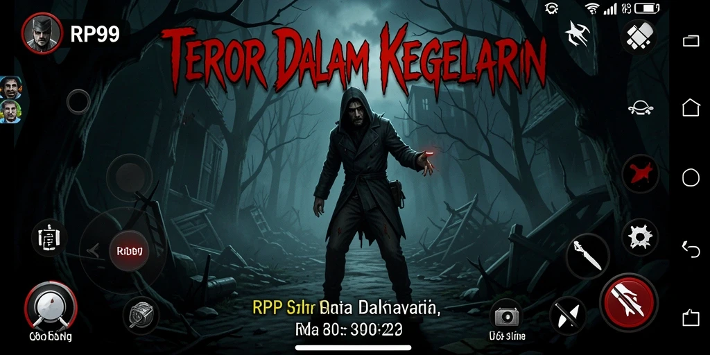Screenshot menunjukkan gameplay menegangkan dalam kegelapan RP99.