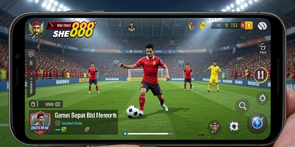 Tangkapan layar dari gameplay seru di SHE888 dengan aksi sepak bola yang mendebarkan.